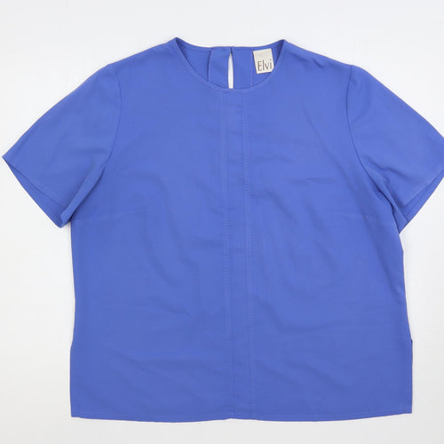 ELVI Womens Blue Polyester Basic Blouse Size 18 Round Neck