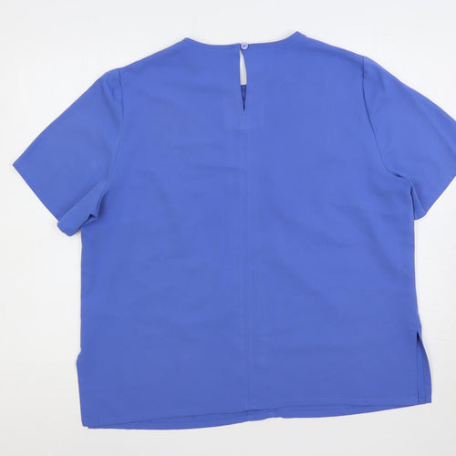 ELVI Womens Blue Polyester Basic Blouse Size 18 Round Neck