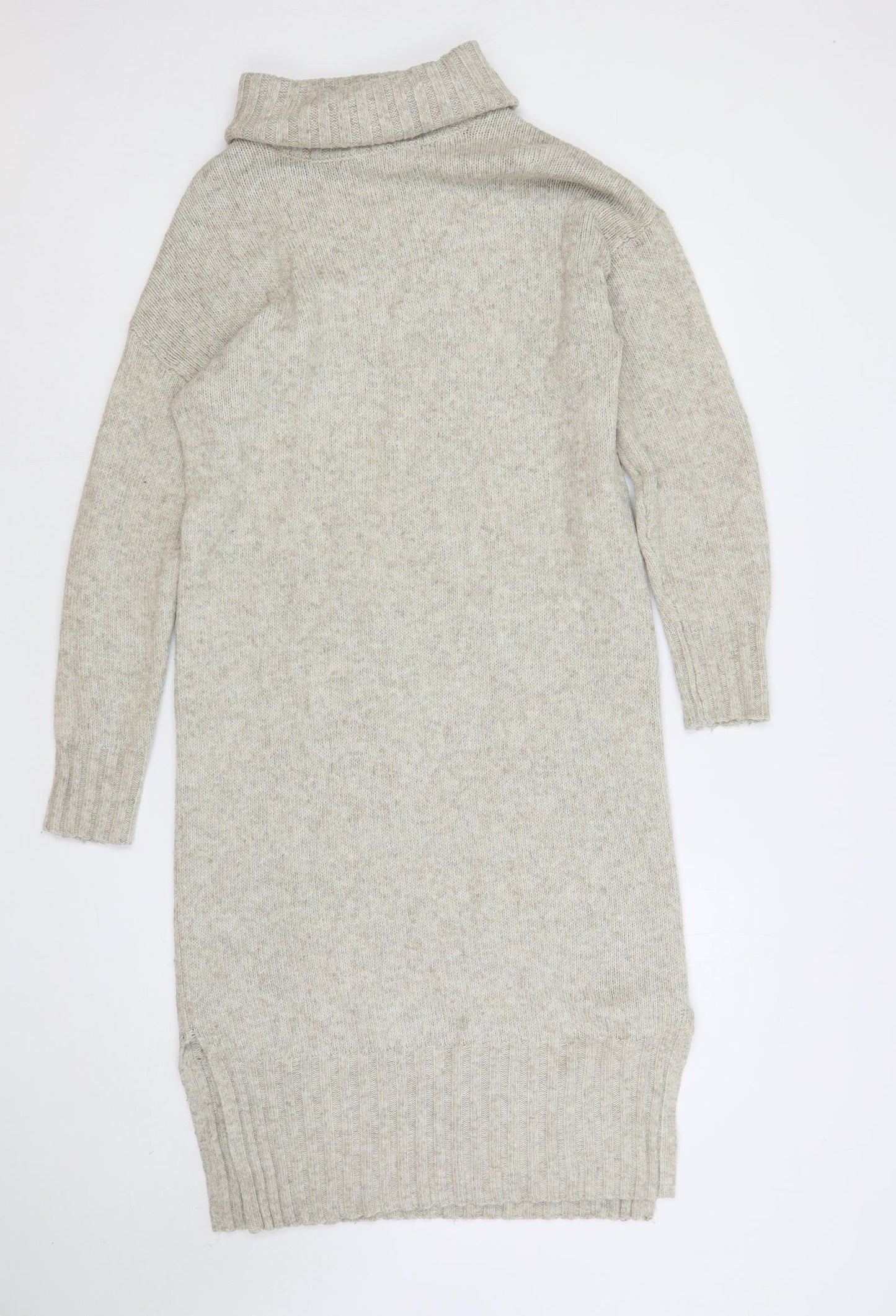 New Look Womens Grey Acrylic Jumper Dress Size M Roll Neck Pullover
