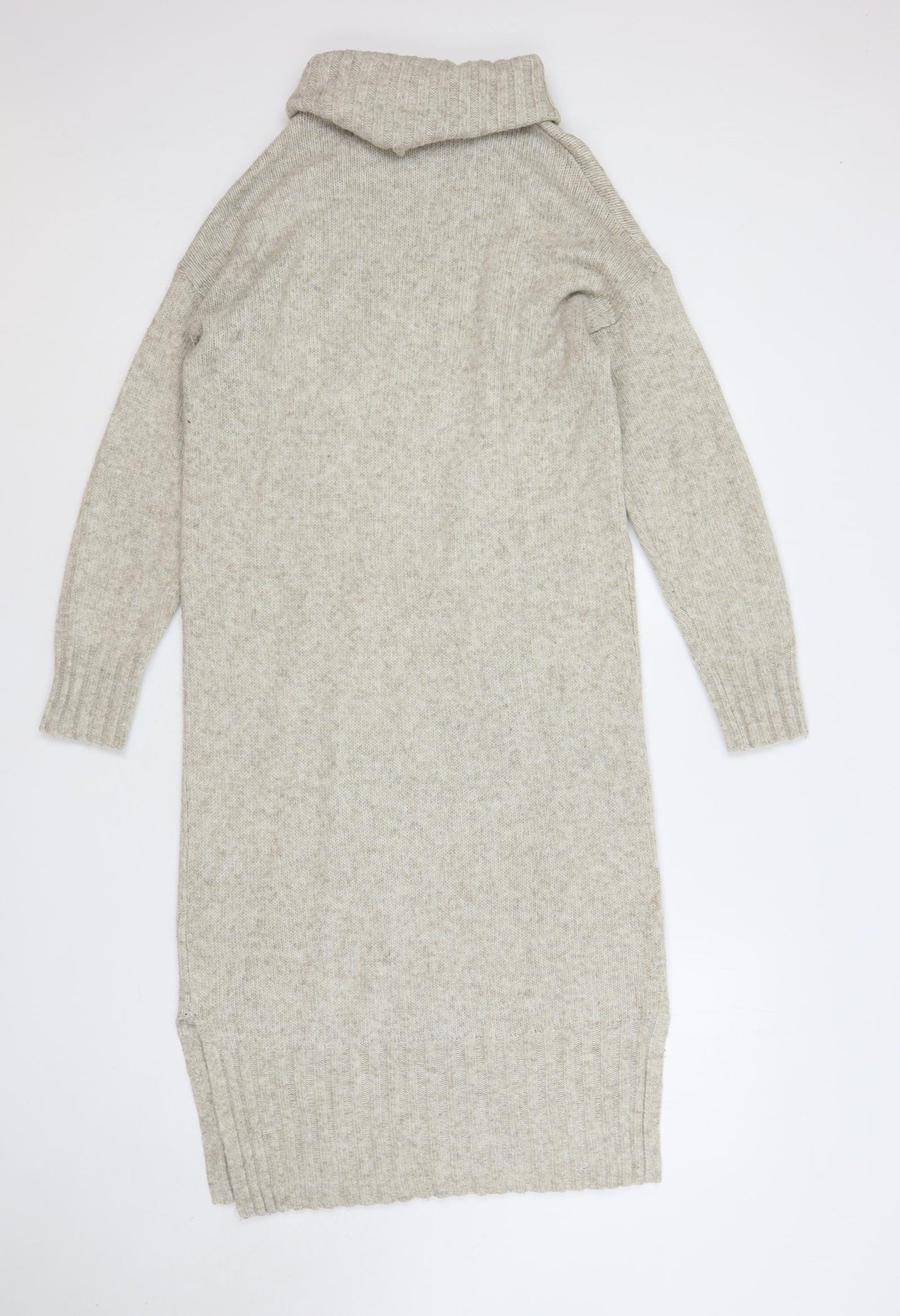 New Look Womens Grey Acrylic Jumper Dress Size M Roll Neck Pullover
