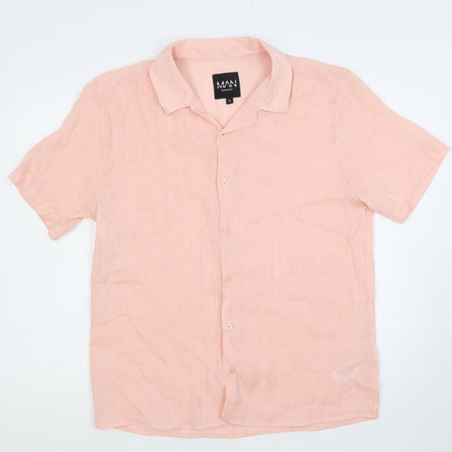 Boohoo MAN Mens Pink Viscose Button-Up Size L Collared Button