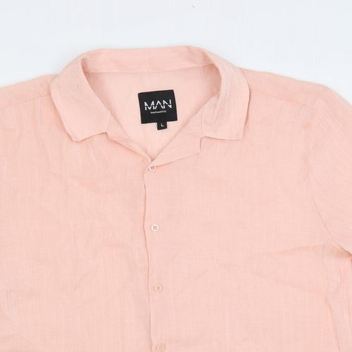 Boohoo MAN Mens Pink Viscose Button-Up Size L Collared Button