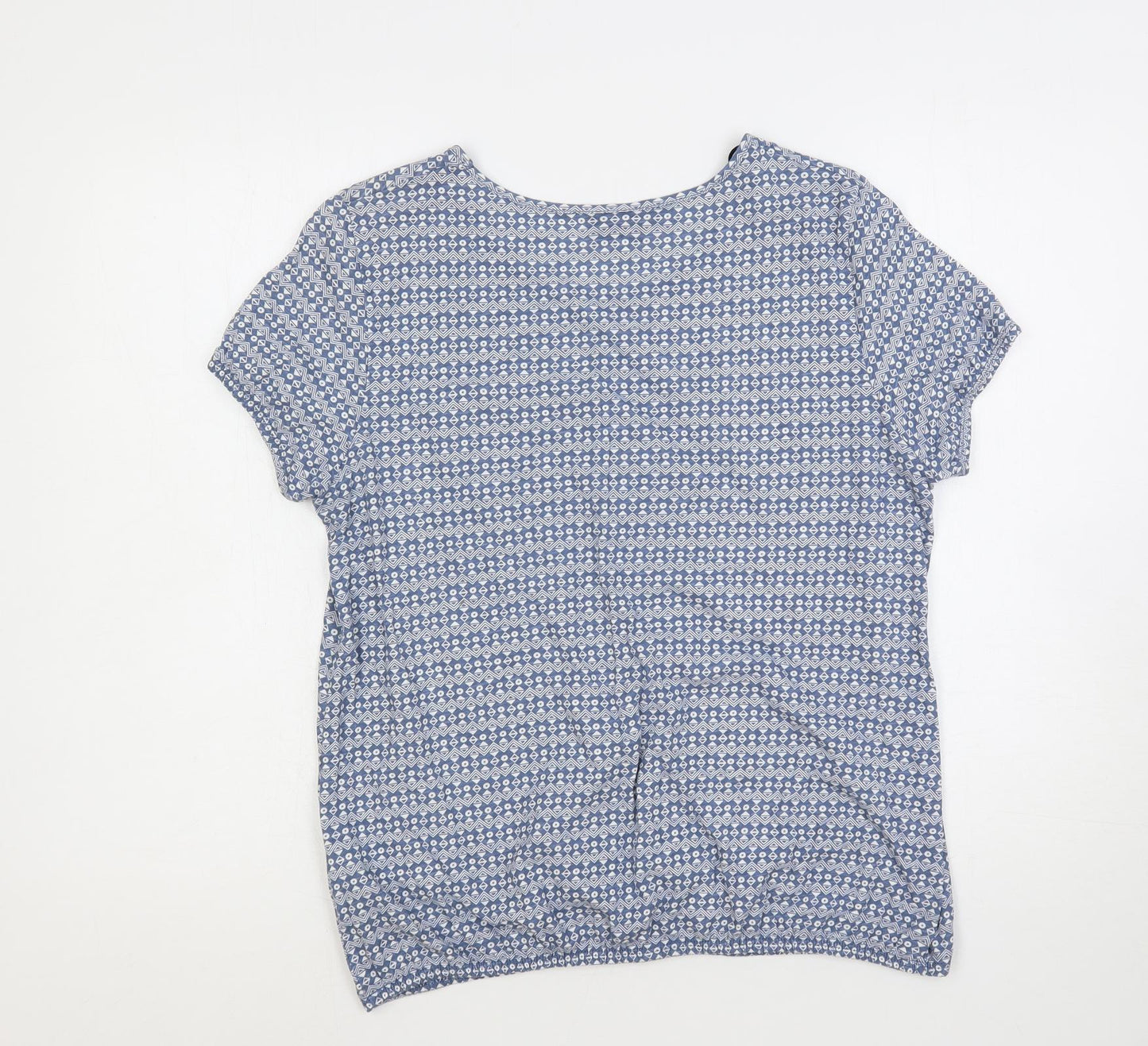 bonprix Womens Blue Geometric Cotton Basic T-Shirt Size 14 Boat Neck