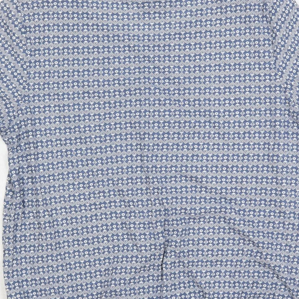 bonprix Womens Blue Geometric Cotton Basic T-Shirt Size 14 Boat Neck