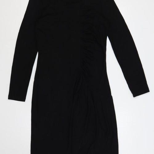 Ronen Chen Womens Black Viscose Pencil Dress Size 14 Round Neck Pullover - Ruched