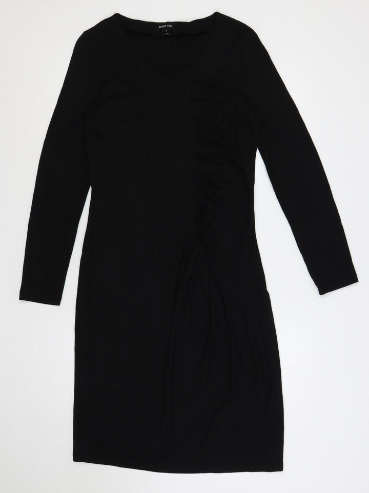 Ronen Chen Womens Black Viscose Pencil Dress Size 14 Round Neck Pullover - Ruched