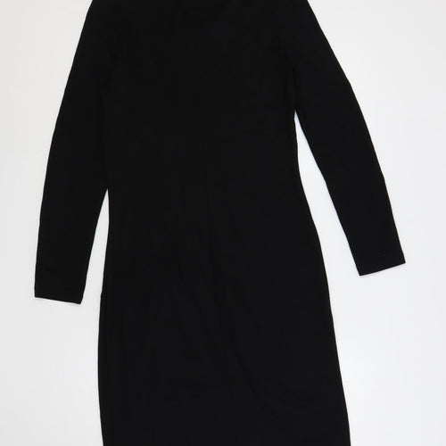 Ronen Chen Womens Black Viscose Pencil Dress Size 14 Round Neck Pullover - Ruched