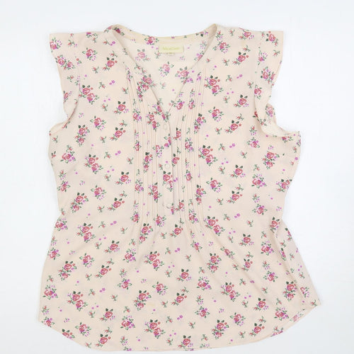 ModCloth Womens Pink Floral Polyester Basic Blouse Size XL V-Neck