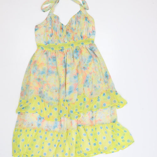 VILA Womens Multicoloured Floral Polyester Fit & Flare Size M Halter Tie - Ruffle