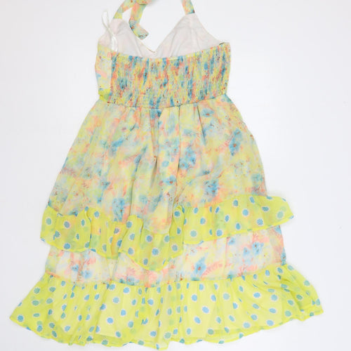 VILA Womens Multicoloured Floral Polyester Fit & Flare Size M Halter Tie - Ruffle