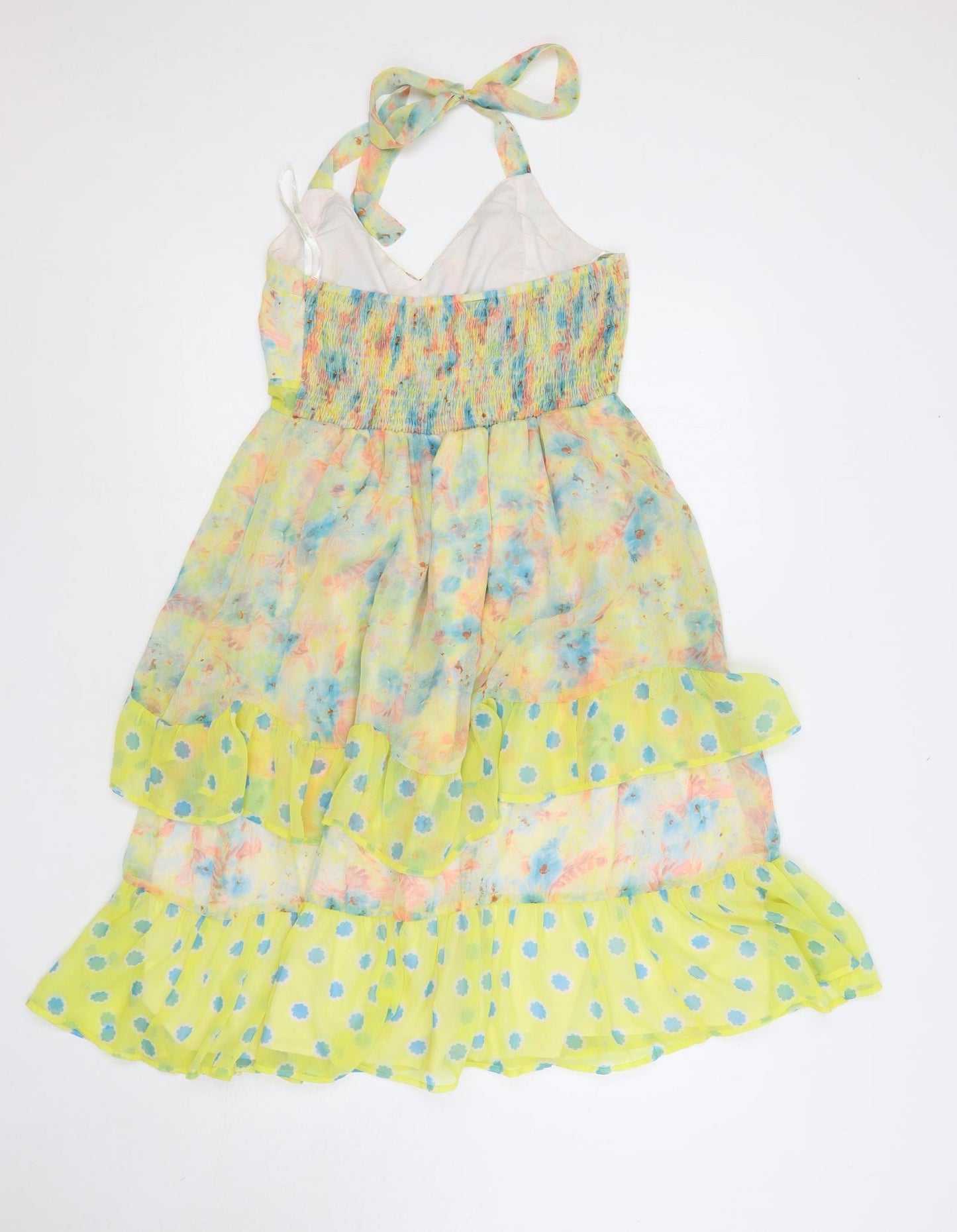 VILA Womens Multicoloured Floral Polyester Fit & Flare Size M Halter Tie - Ruffle