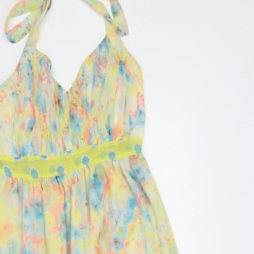 VILA Womens Multicoloured Floral Polyester Fit & Flare Size M Halter Tie - Ruffle