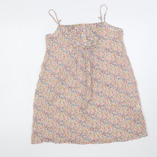 Zara Womens Multicoloured Floral Cotton Slip Dress Size M Square Neck Pullover