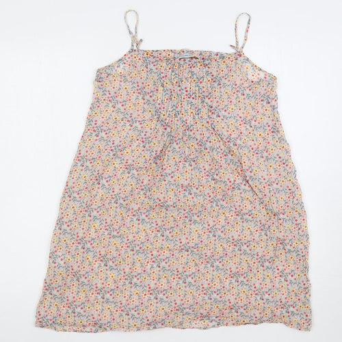 Zara Womens Multicoloured Floral Cotton Slip Dress Size M Square Neck Pullover