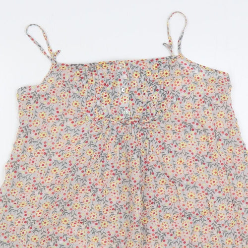 Zara Womens Multicoloured Floral Cotton Slip Dress Size M Square Neck Pullover