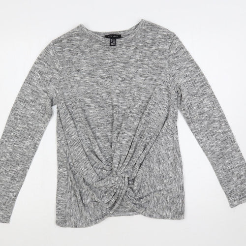 New Look Womens Grey Round Neck Polyester Pullover Jumper Size 12 - Knot Front Detail
