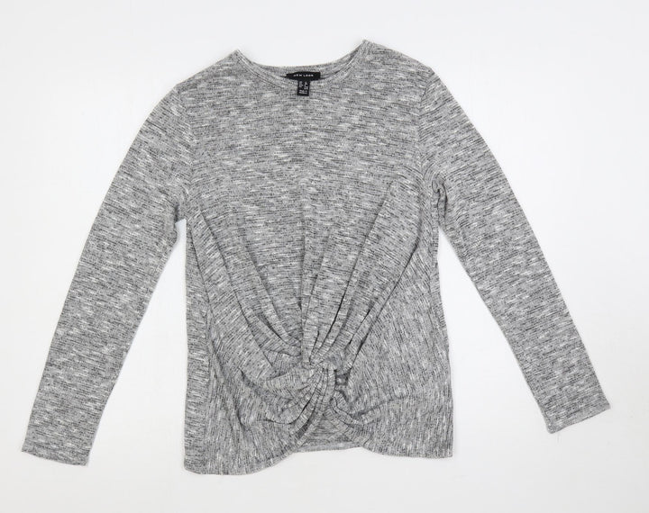 New Look Womens Grey Round Neck Polyester Pullover Jumper Size 12 - Knot Front Detail