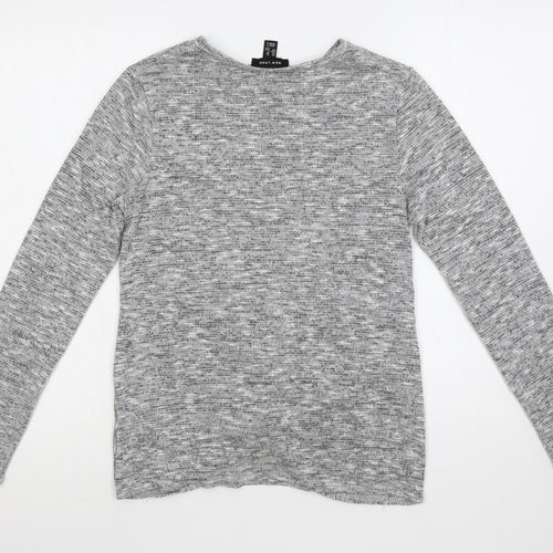 New Look Womens Grey Round Neck Polyester Pullover Jumper Size 12 - Knot Front Detail