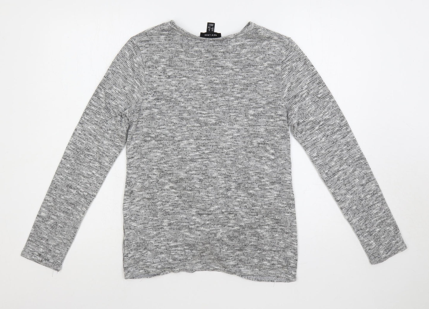 New Look Womens Grey Round Neck Polyester Pullover Jumper Size 12 - Knot Front Detail