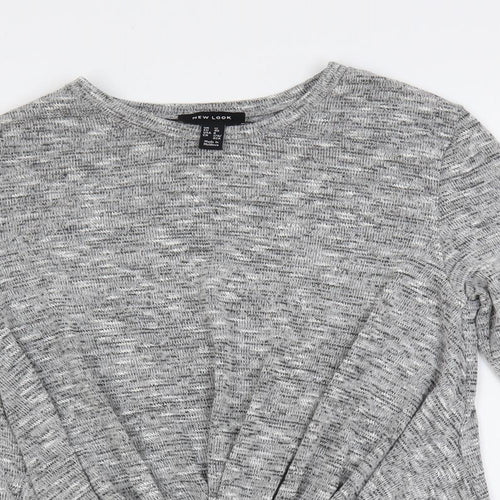 New Look Womens Grey Round Neck Polyester Pullover Jumper Size 12 - Knot Front Detail