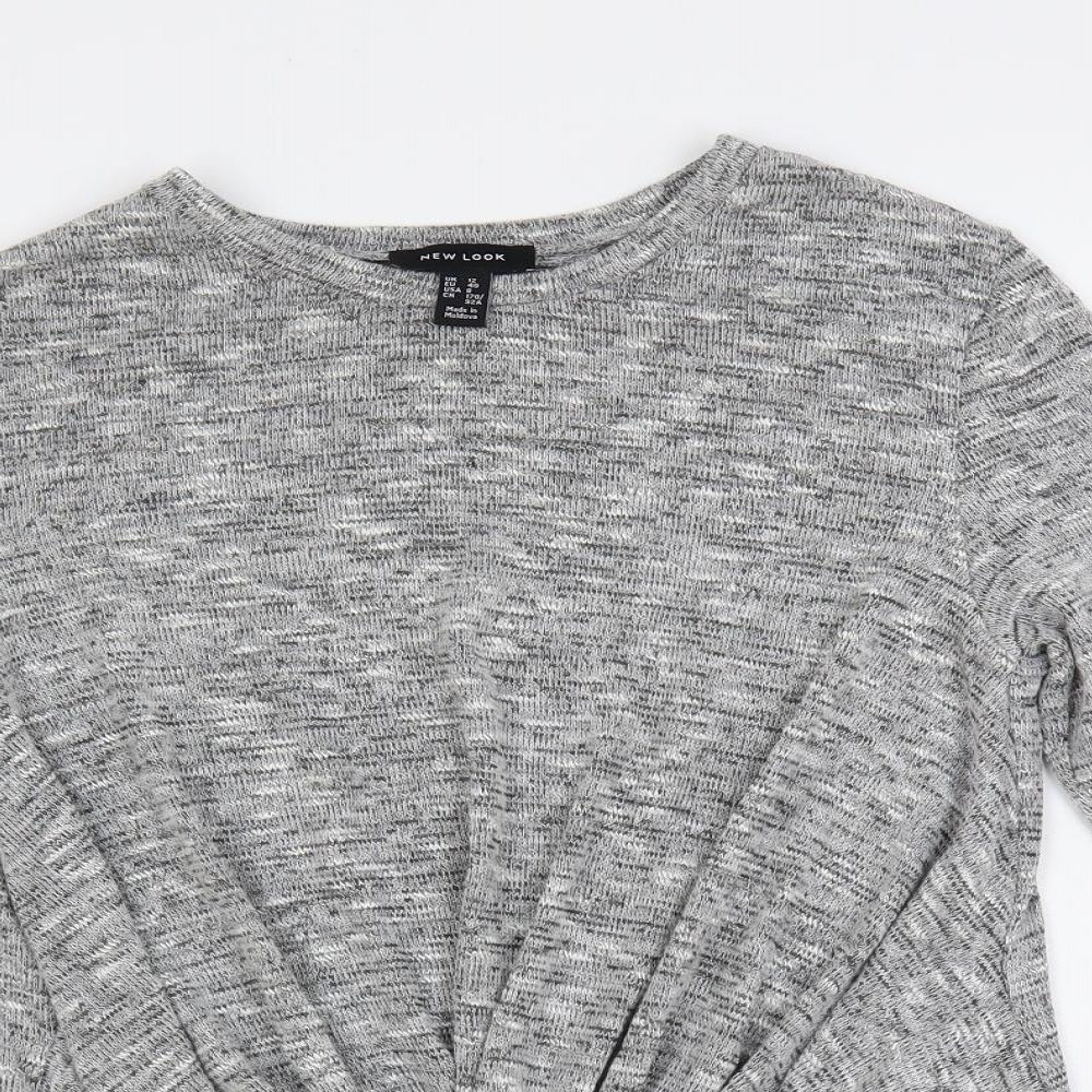 New Look Womens Grey Round Neck Polyester Pullover Jumper Size 12 - Knot Front Detail