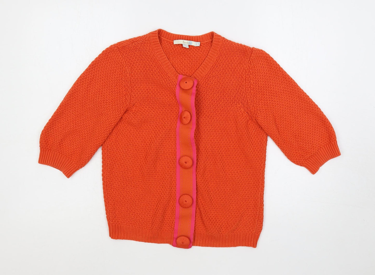 Boden Womens Orange Round Neck Cotton Cardigan Jumper Size 12