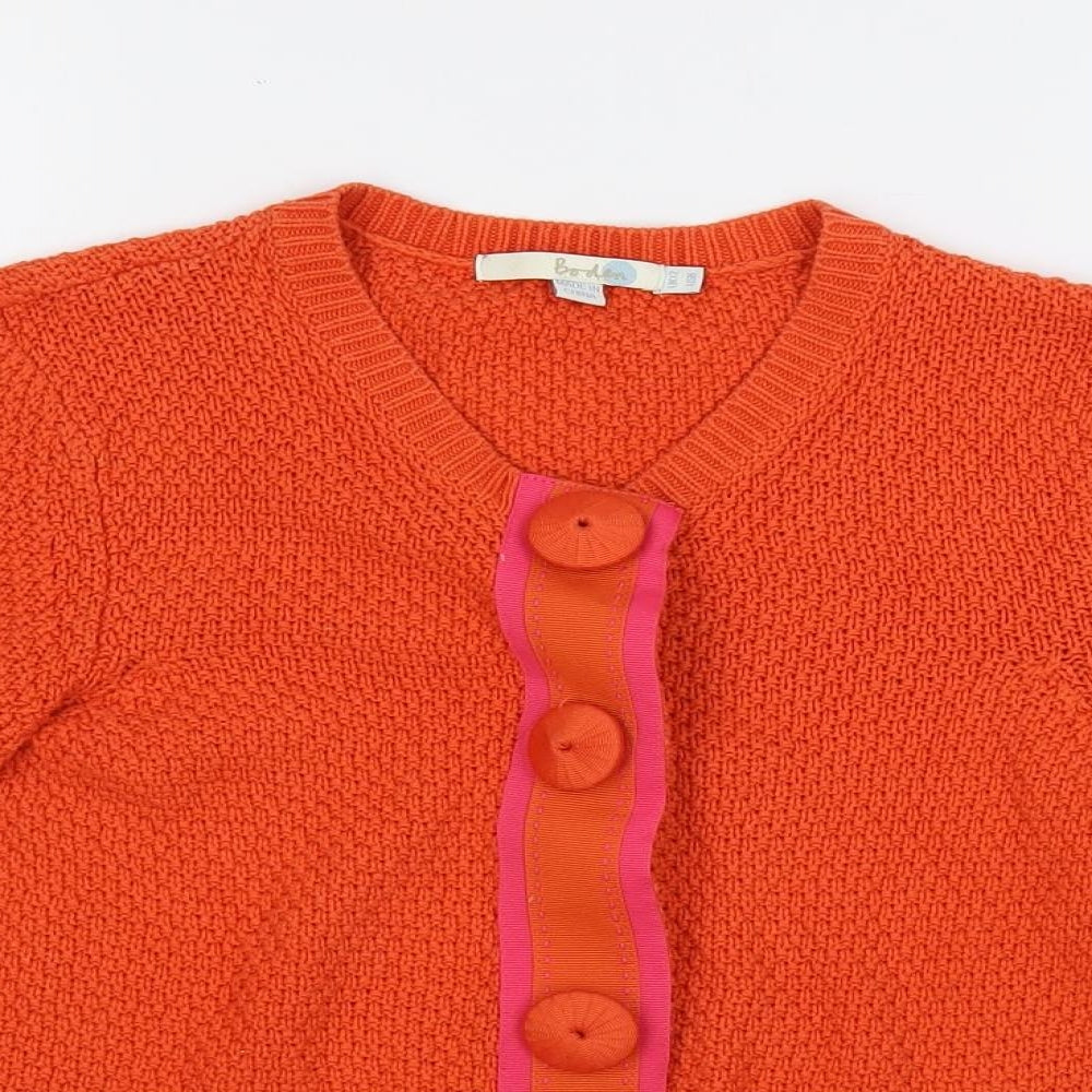 Boden Womens Orange Round Neck Cotton Cardigan Jumper Size 12