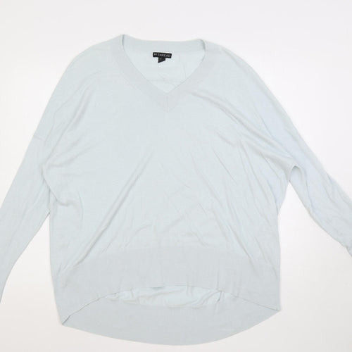 en THREAD Womens Blue V-Neck Cotton Pullover Jumper Size S - Oversized
