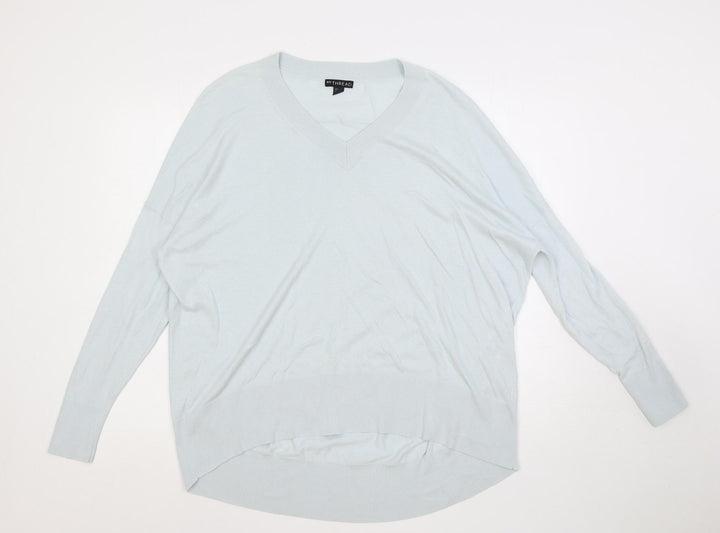 en THREAD Womens Blue V-Neck Cotton Pullover Jumper Size S - Oversized