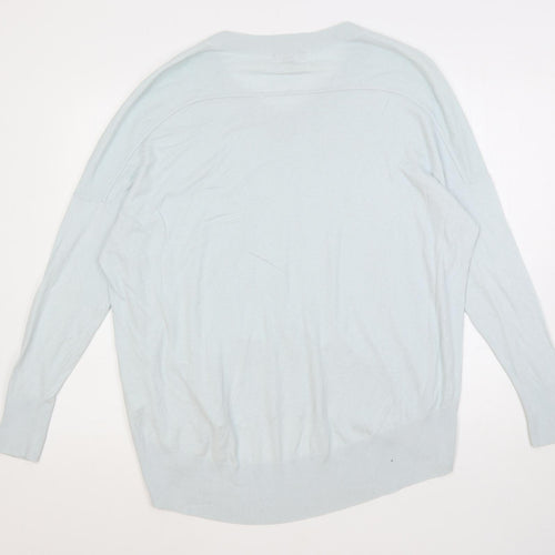 en THREAD Womens Blue V-Neck Cotton Pullover Jumper Size S - Oversized