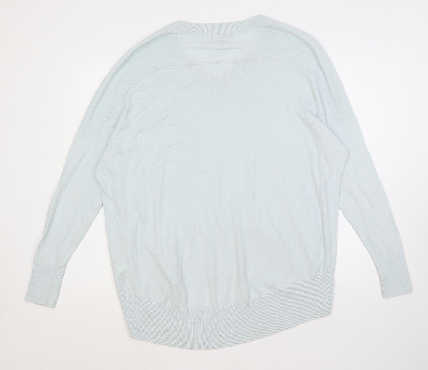 en THREAD Womens Blue V-Neck Cotton Pullover Jumper Size S - Oversized
