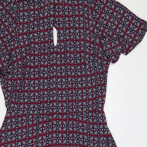 JustFab Womens Red Geometric Polyester A-Line Size XL Mock Neck Zip - Open Back