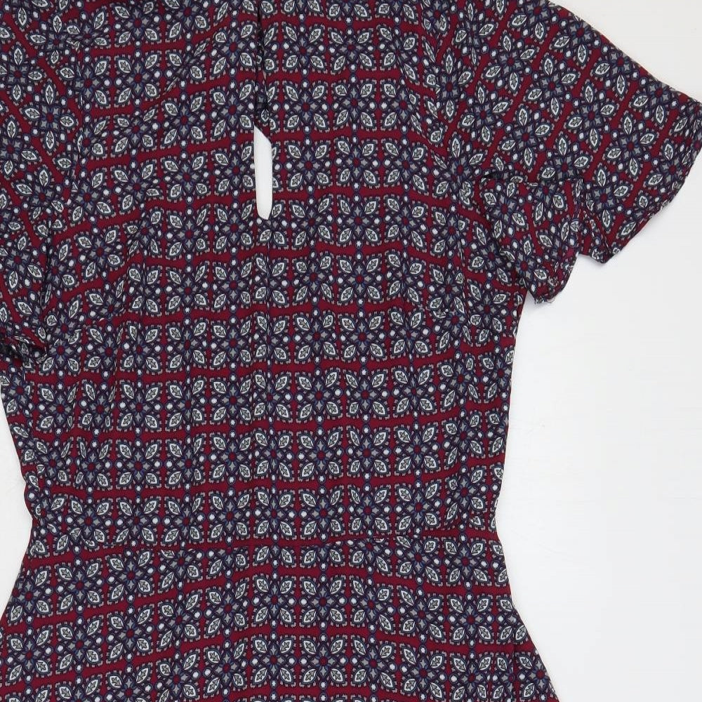 JustFab Womens Red Geometric Polyester A-Line Size XL Mock Neck Zip - Open Back