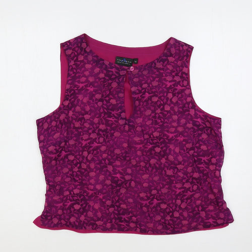 Anagram Womens Purple Floral Viscose Basic Blouse Size 16 Boat Neck