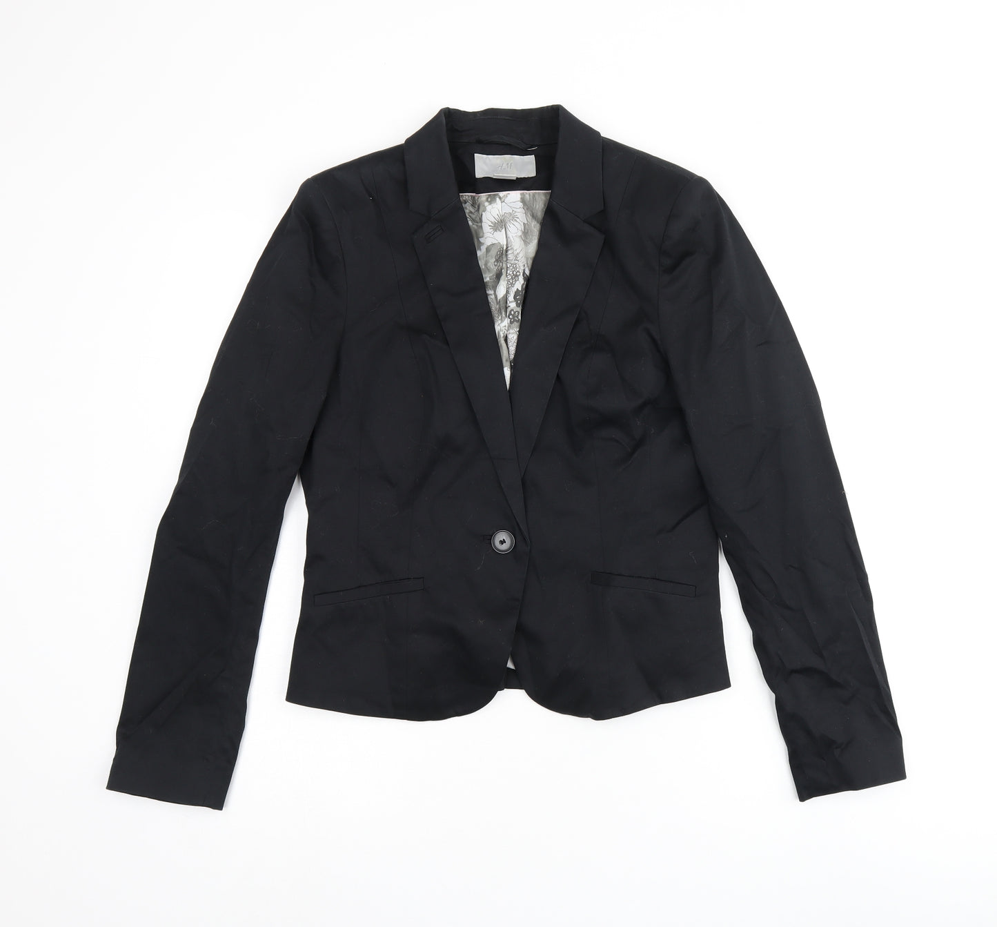 H&M Womens Black Cotton Jacket Blazer Size 12