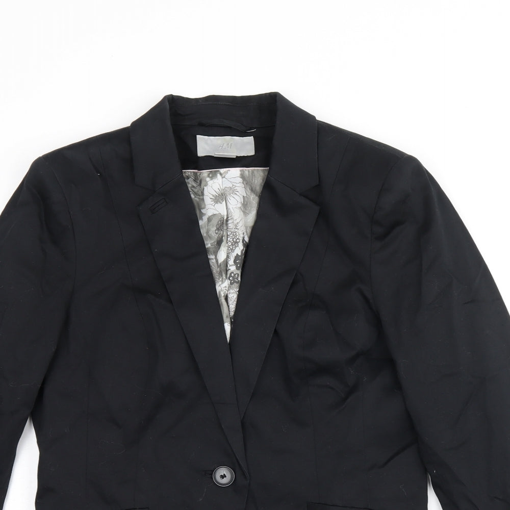 H&M Womens Black Cotton Jacket Blazer Size 12