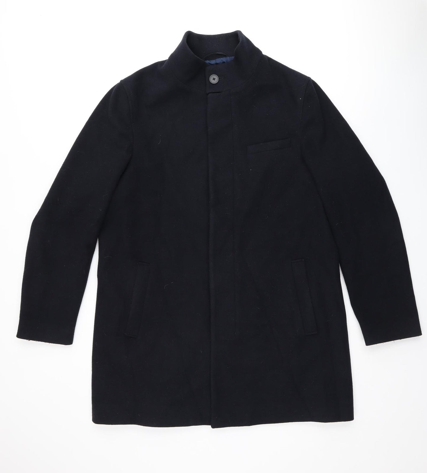 Marks and Spencer Mens Black Overcoat Coat Size 44 Button