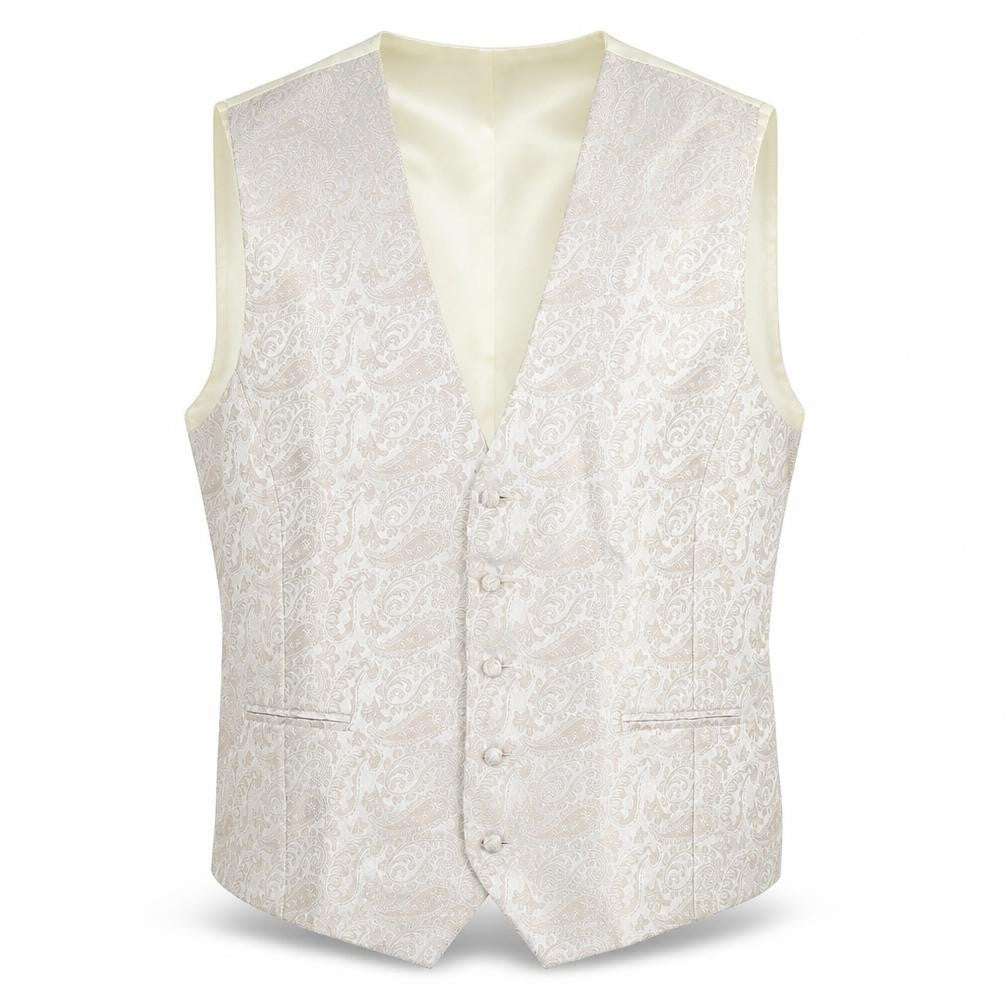 Greenwoods Mens Beige Paisley Polyester Jacket Suit Waistcoat Size 2XL Regular