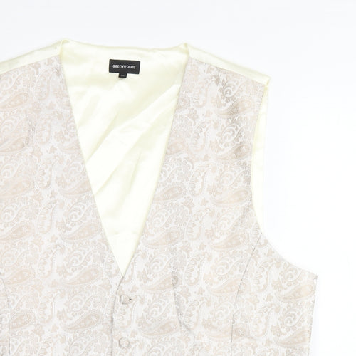 Greenwoods Mens Beige Paisley Polyester Jacket Suit Waistcoat Size 2XL Regular