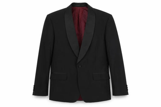 Front view of Scott & Taylor men’s black polyester jacket suit jacket, size 40, regular
