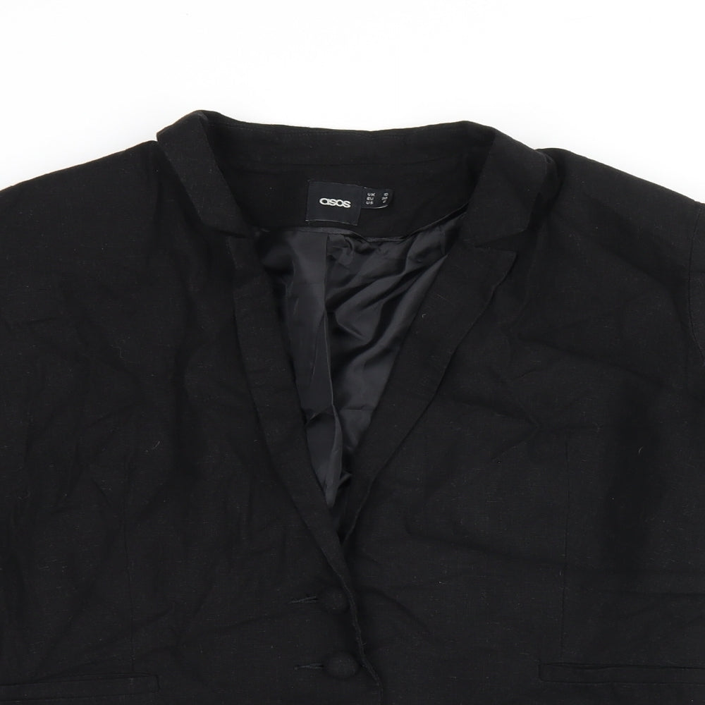 ASOS Womens Black Linen Jacket Blazer Size 10