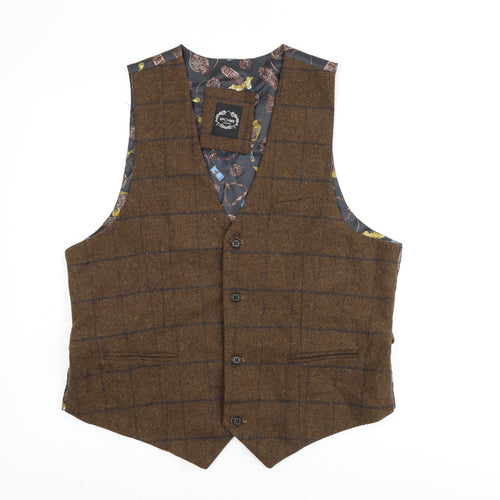 Xposed London Mens Brown Plaid Polyester Jacket Suit Waistcoat Size 42 Regular