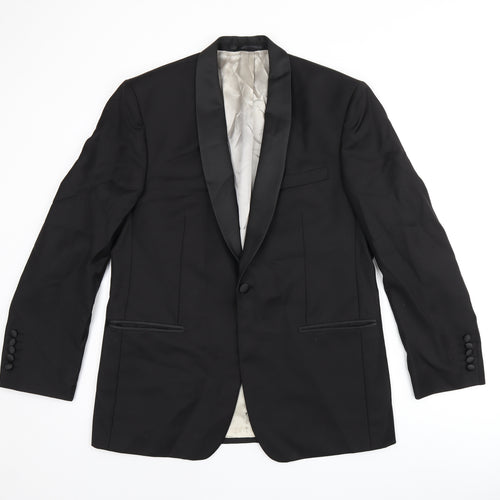 John Lewis Mens Black Wool Jacket Suit Jacket Size 40 Regular - Five-Button Sleeve