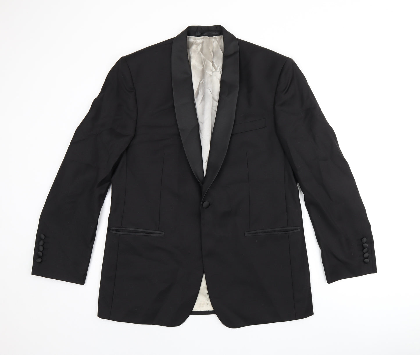 John Lewis Mens Black Wool Jacket Suit Jacket Size 40 Regular - Five-Button Sleeve