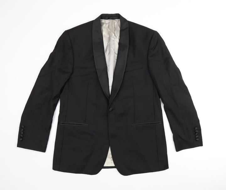 John Lewis Mens Black Wool Jacket Suit Jacket Size 40 Regular - Five-Button Sleeve