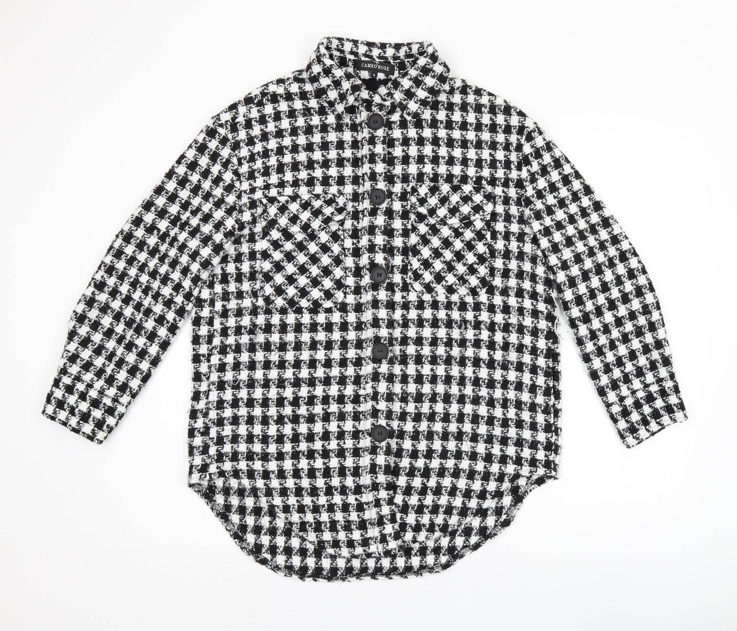 Cameo Rose Womens Black Geometric Polyester Basic Button-Up Size S Collared
