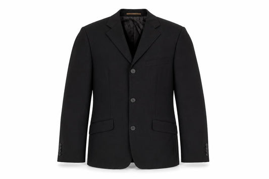 Front view of Topman men’s black polyester jacket suit jacket, size 38, regular