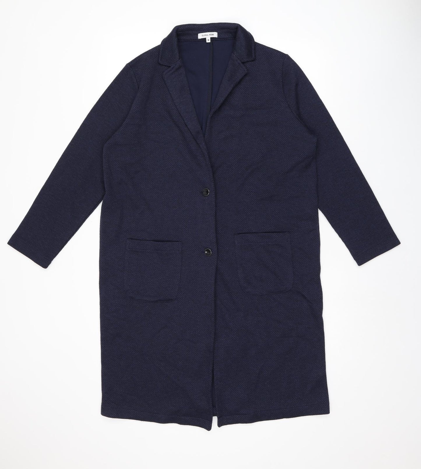 Global Work Womens Blue Overcoat Coat Size M Button