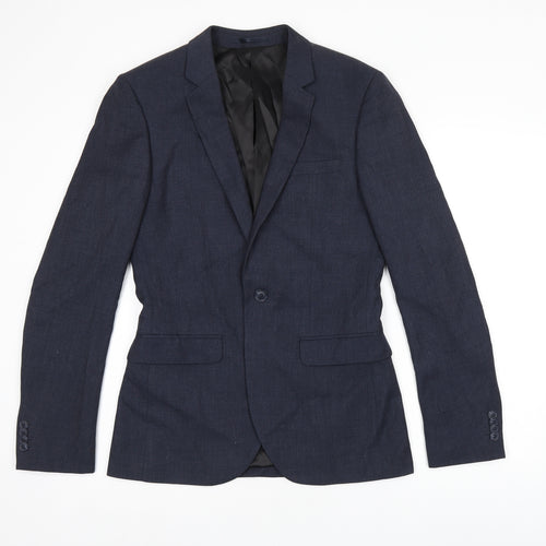 Topman Mens Blue Polyester Jacket Suit Jacket Size 36 Regular