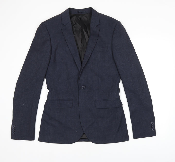 Topman Mens Blue Polyester Jacket Suit Jacket Size 36 Regular
